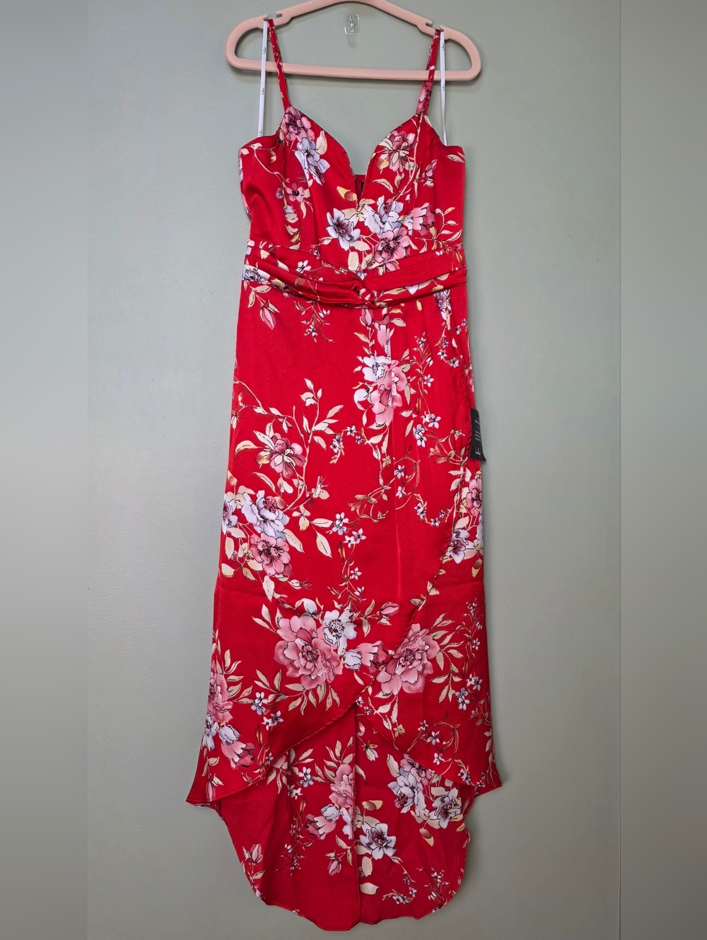 Lulus My Favorite Day Red Floral Print Faux-Wrap Tulip Skirt Midi Dress XS NWT! - Picture 6 of 11